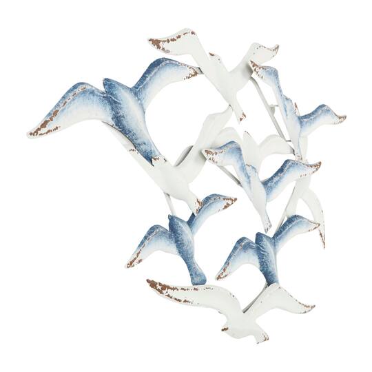 38" Blue Metal Bird Wall Décor with Brown Distressed Accents